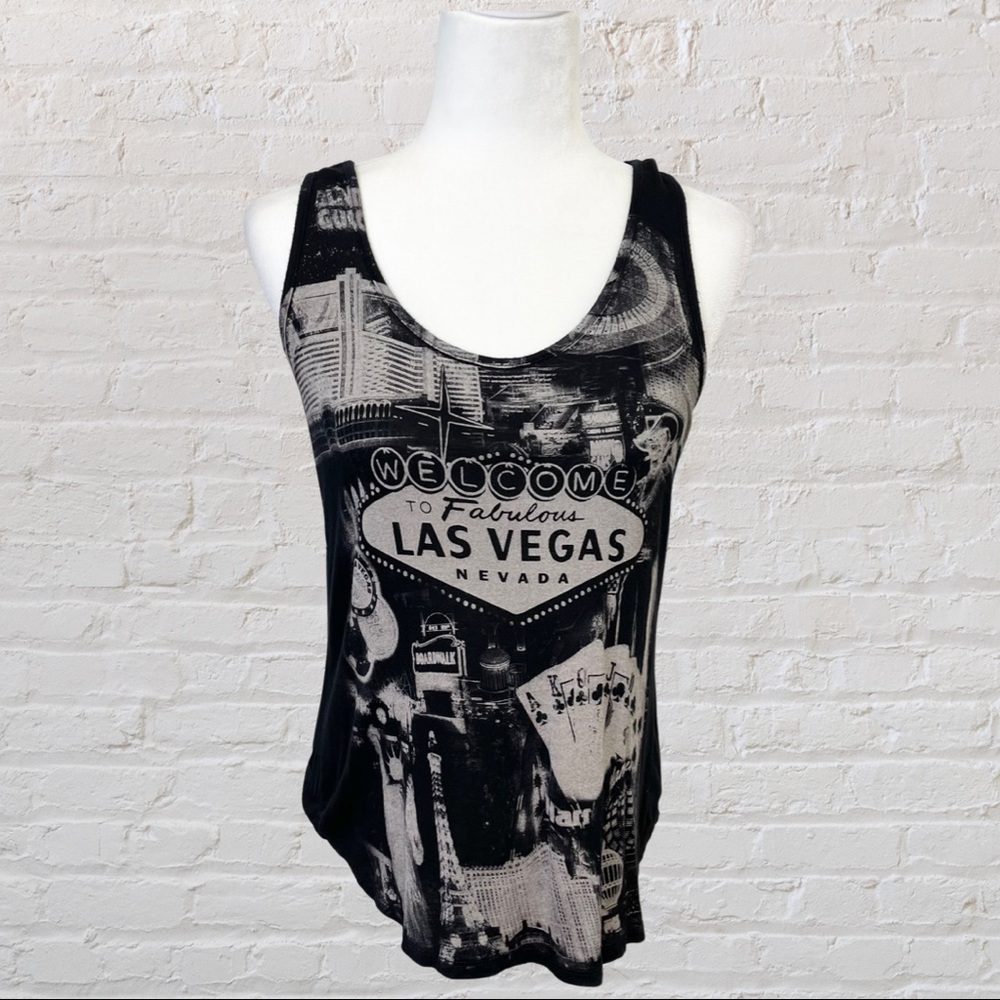 Banana Expression Las Vegas Graphic Muscle Tee Tank Semi Sheer Size Medium